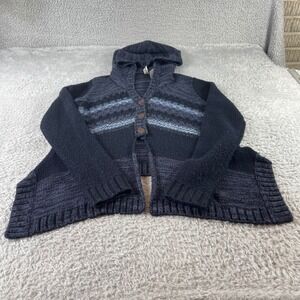 BKE Gray Striped Hooded Cardigan Sweater Knit Button Front Women's Size L